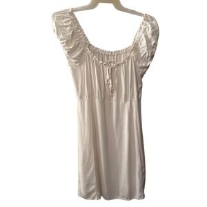 Aeropostale White Linen Blend Puff Sleeve Empire Waist Boho Mini Dress XL 6657